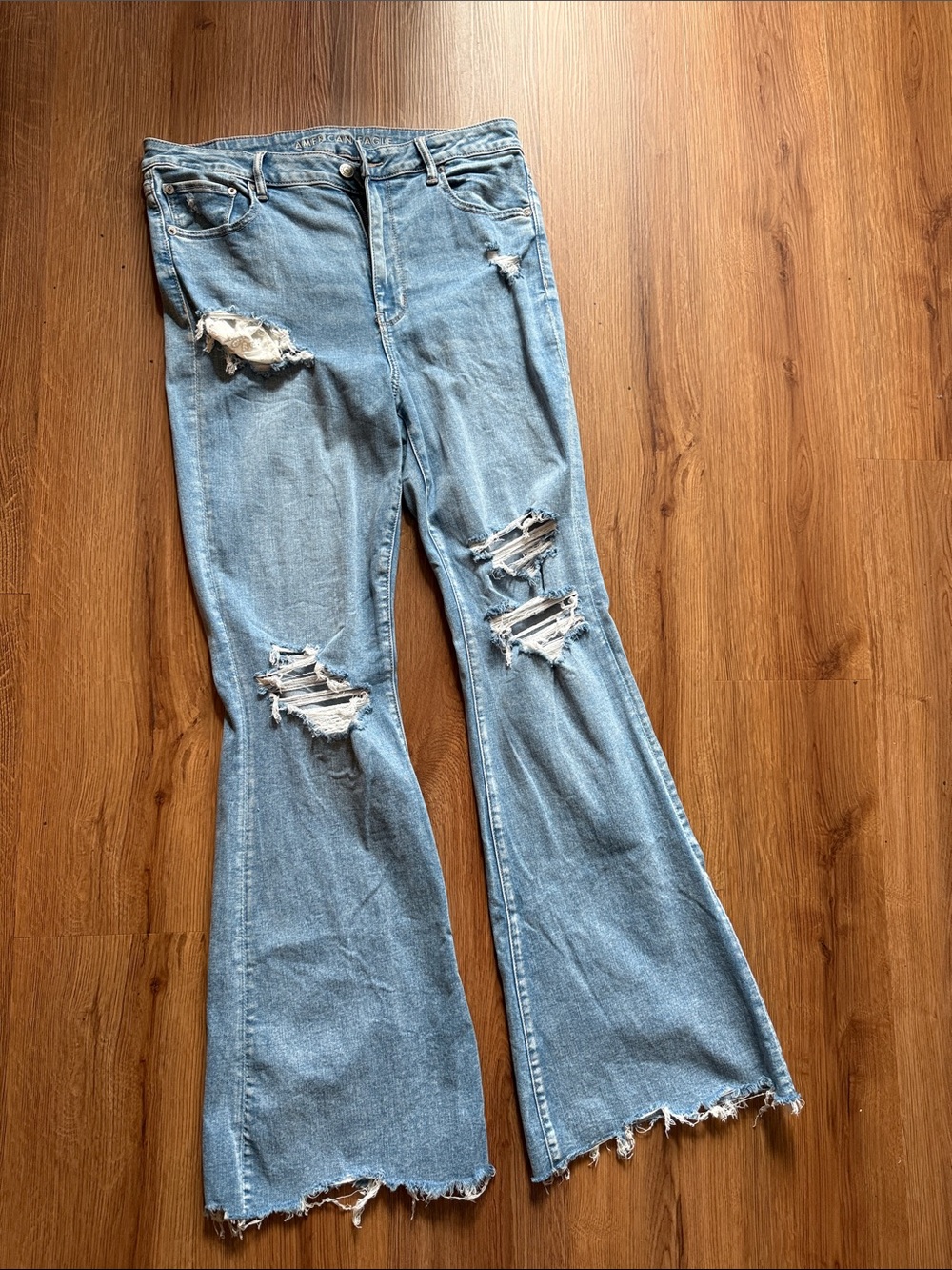 American Eagle Light Blue Ripped Flare Women's Jeans